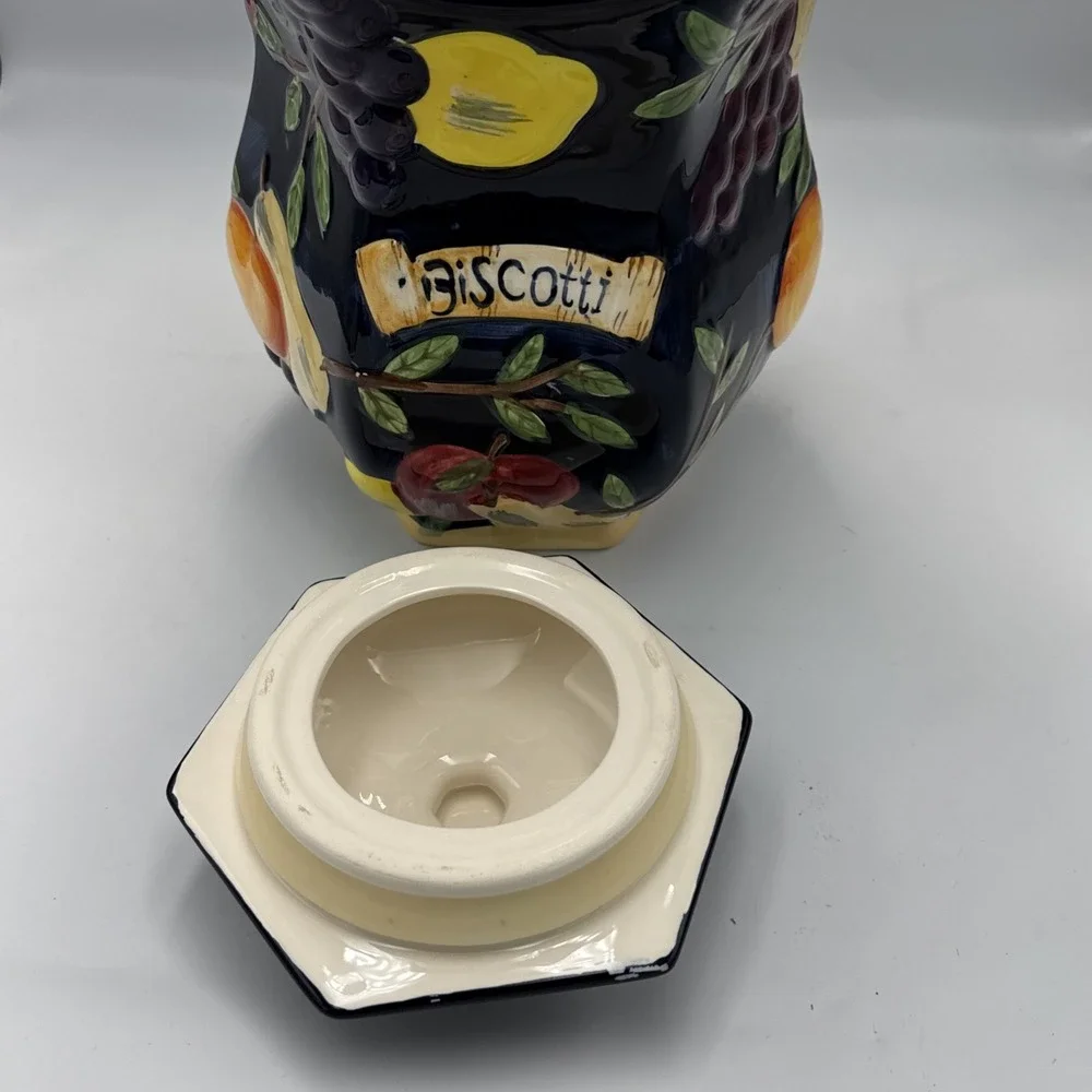 Hand Painted for Nonni's Biscotti Cookie Jar, Raised Fruit, Ceramic Canister
